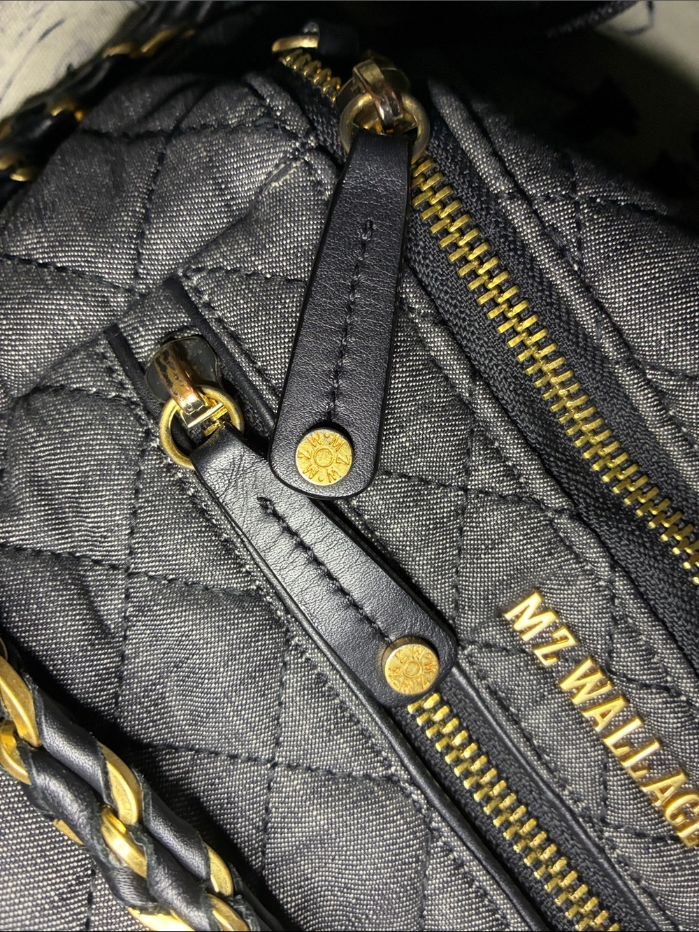 LIMITED EDITION MZWallace Quilted Charcoal Denim Small Crosby with Gold Hardware - Picture 14 of 14